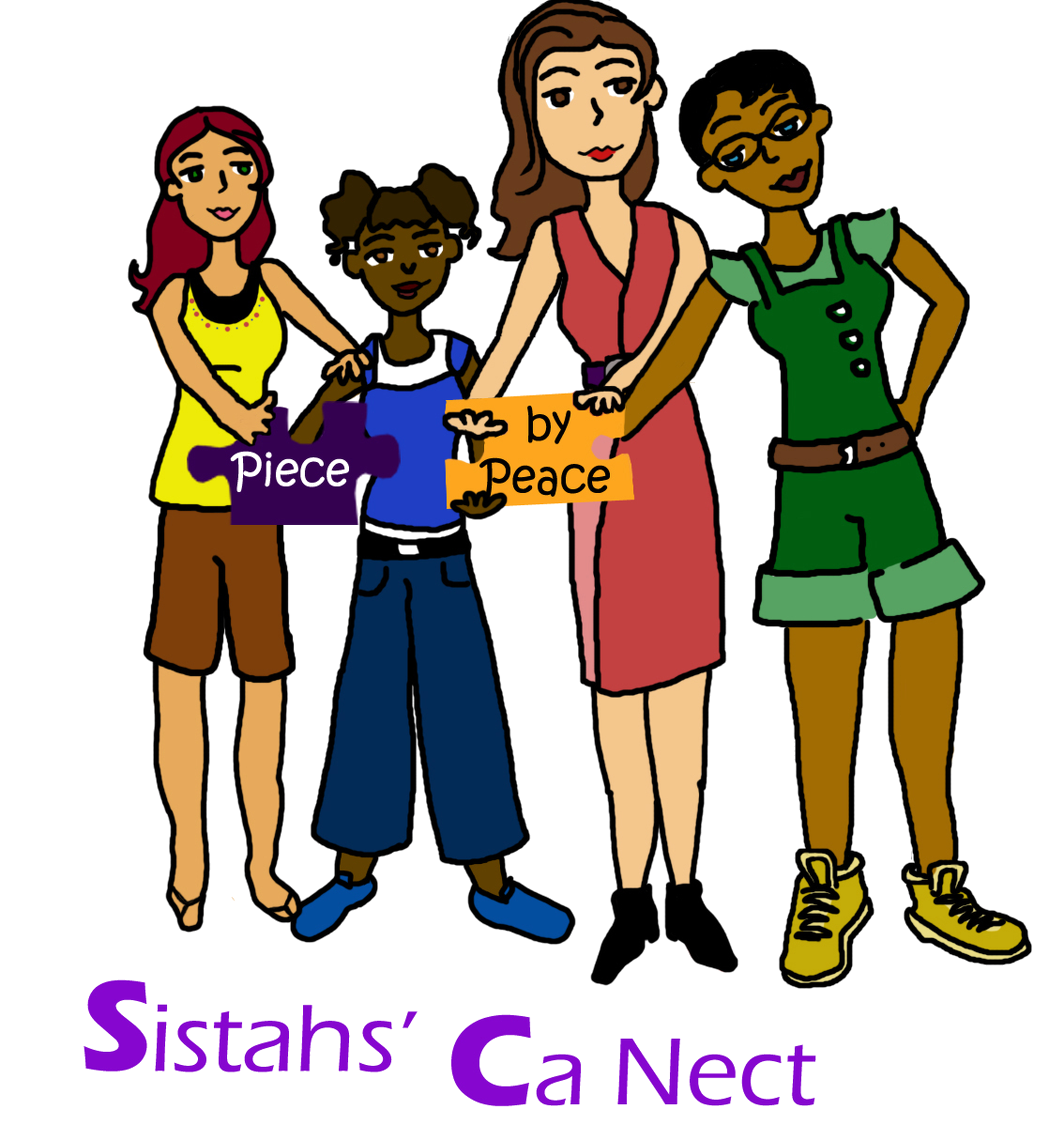 Sistahs' Ca Nect — Piece by Peace illustration of four sisters standing together
